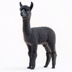 Adorable Young Black Alpaca in a Sunny Pasture. Close-Up Animal Photography