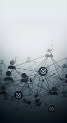 Digital network with user icons and prohibition symbols, online hate speech countered or censored, International Day concept, ample copy space