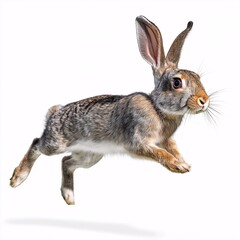 Obraz premium Wildlife Rabbit in Action. Cute Brown Mammal Leaping with Agility in Garden Habitat