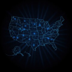 United states map with glowing dots and connections
