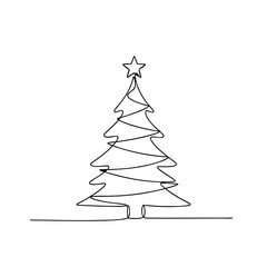 Obraz premium Vector one-line illustration of a Christmas tree with a star on top in continuous line style for Christmas and New Year decoration. Icon of Christmas tree with star in PNG and SVG formats