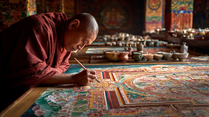 Traditional Tibetan Monk Painting: Spiritual Art and Culture in a Temple Setting