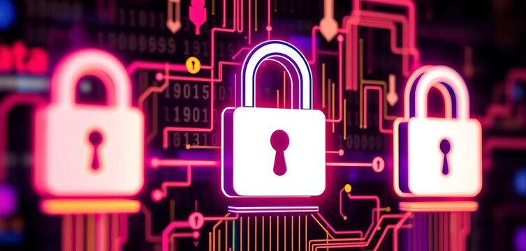 Abstract duotone icons depicting data encryption, key, lock, algorithm, and decryption processes, safe, computer security