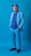 Full-length portrait of a man in a light-blue suit.