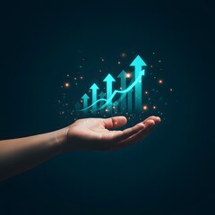 Hand holding growing upward arrow graph chart