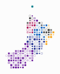 Oman, shape of the country built of colored cells. Digital style map of Oman on a white background. Large size rounded square blocks. Trending vector illustration.