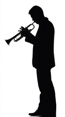 Silhouette of musician playing trumpet on white background