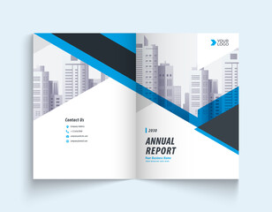 Blue annual report company brochure template A4 size printable design cover. Can be use to leaflet, brochure, layout design, portfolio, magazine, poster, corporate abstract presentation background.