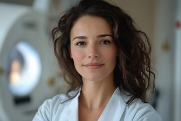 Confident Female Doctor in White Coat. Healthcare Professional in a Clinical Setting