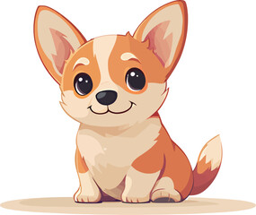 Adorable cartoon corgi with big eyes and a happy expression, sitting adorably.
