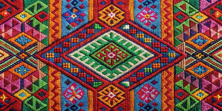 A colorful woven fabric with intricate patterns and symbols, culture, harmony,  culture, harmony, fabric, music