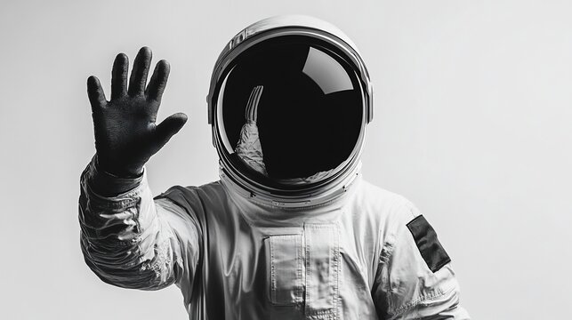 Astronaut in spacesuit waving.