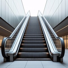 Modern Urban Escalator in Contemporary Building Interior - Symmetrical Stepping into Futuristic Structure for Convenient City Life Transportation