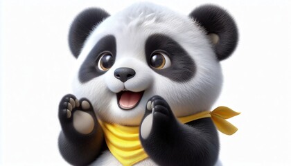 A cute 3D cartoon panda bear illustration with a smile and bamboo, perfect for a fun character design