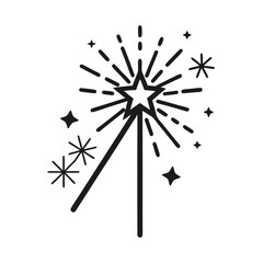 Line art fireworks sparklers icon isolated on white background