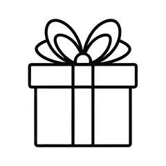 Line art gift box icon with bow isolated on white background