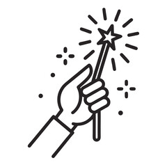 Hand holding sparkler line art icon isolated on white background