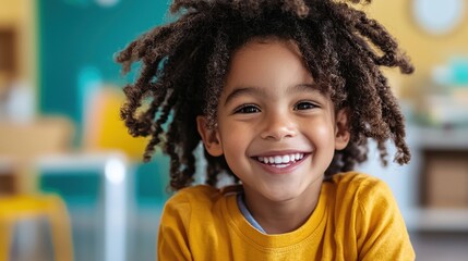 A young diverse student beams with excitement and confidence as they engage in their educational environment embodying the joy and promise of childhood