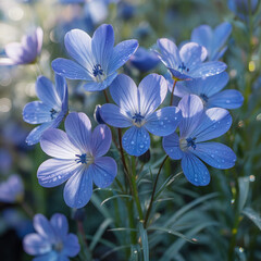 Morning Dew on Blue Flax Blossoms: Nature's Serenity in Bloom