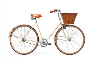 A classic, old-fashioned black vintage bicycle with white wheels and pedals, isolated for transport and sport