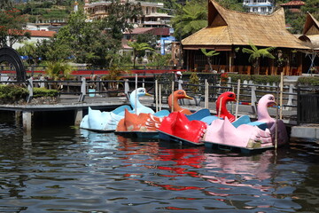 Bali, 30 April 2025 - duck boat on ulun danu lake bali