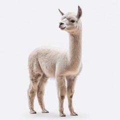 Obraz premium Adorable White Alpaca Standing Portrait - Cute Domestic Livestock from South America