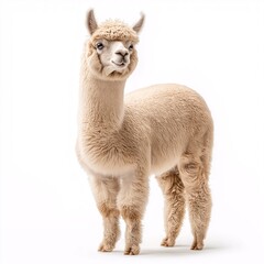 Obraz premium Cute Alpaca Portrait. Fluffy Livestock with Adorable Fur Texture Isolated on White Background