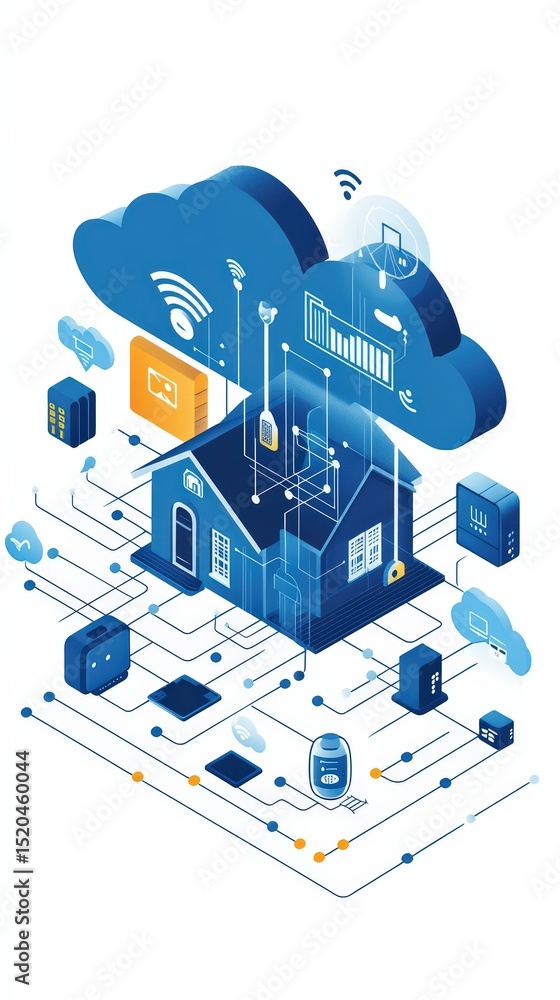 Poster connected home ecosystem with cloud integration for automation and remote access