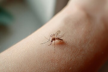 Obraz premium Mosquito Biting Skin Close-Up Image Indoor Environment Natural Lighting Perspective