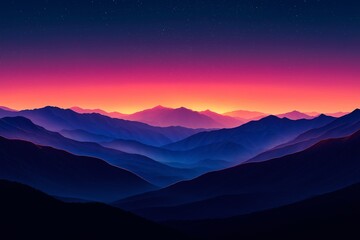 Fototapeta premium Majestic Mountain Landscape at Vibrant Sunset Horizon. A Dreamy, Scenic Adventure in Nature's Wilderness