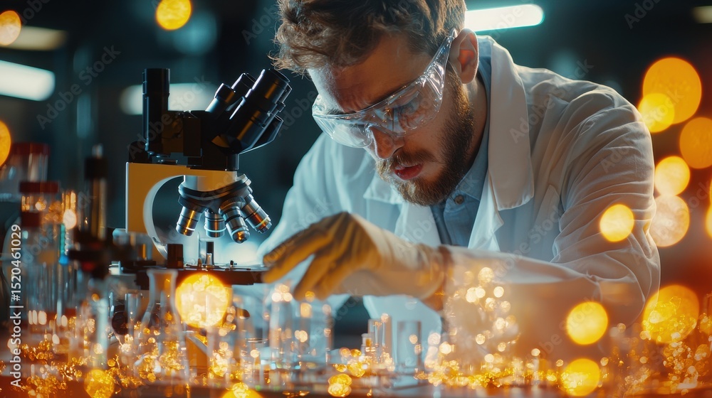 Aufkleber a focused laboratory scientist examines slides and samples through a microscope dedicated to scienti