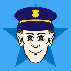 Vector Illustration of a man with a police officer hat on a blue background