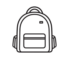 Line art school bag isolated on white background. Simple backpack icon for students and travelers.