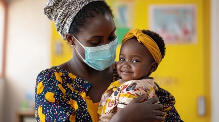 A caring mother holds her young child close offering comfort and support as they navigate the challenges of the current healthcare situation together