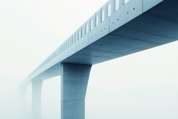 Obraz premium Monochrome Concrete Suspension Bridge in Fog - Minimalist Architecture & Geometric Design
