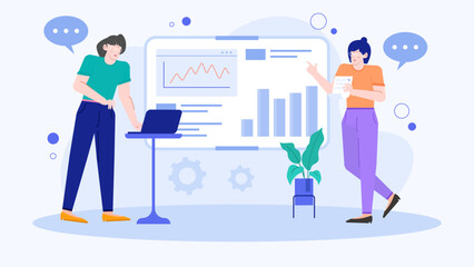 Two women presenting a business graph, perfect for presentation decks, marketing materials, website graphics, and financial reports.