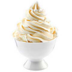 Delicious vanilla soft serve ice cream in a white bowl isolated on transparent background