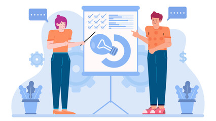 Two people presenting business concept. Perfect for presentations, business articles, marketing materials, webinars, and entrepreneurship blog posts.