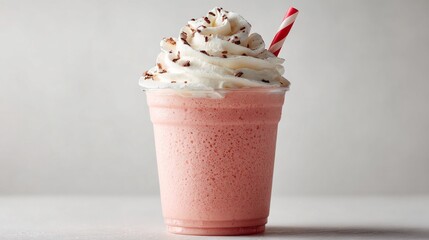 A refreshing milkshake with whipped cream and sprinkles, a perfect treat.