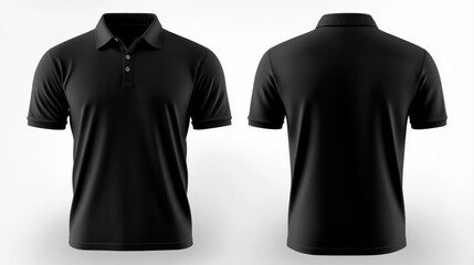 Men black polo shirt front and back view, Isolated blank front and back polo t-shirt for graphic design mock up