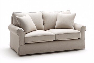 Fototapeta premium Elegant Modern Sofa in Chic Living Room. Plush Seating and Neutral Tones for Contemporary Home Decor