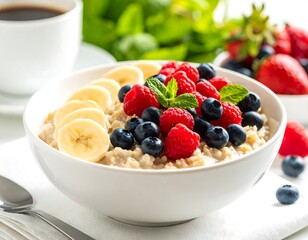 Healthy breakfast bowl with oatmeal and fruit