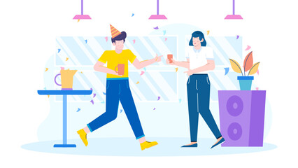 Two people celebrating a birthday with drinks. Perfect for party invitations, social media posts, celebration marketing materials, and event promotions.