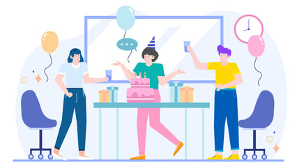 Celebrating a festive birthday with a colorful cake and balloons. Perfect for invitations, greeting cards, social media posts, and decorations.