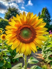 Big Yellow Sunflower in Garden