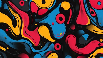 Abstract Fluid Composition with Bright Colors on Black