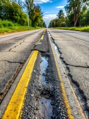 Speed bump with skid marks on asphalt