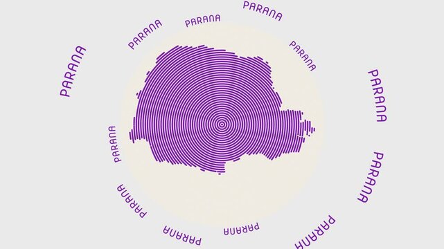 Parana shape with dynamic circles visual effect. Animation of Parana logo appearing from rotating rings and state names around the shape. Intro, opening, closing, logo video.