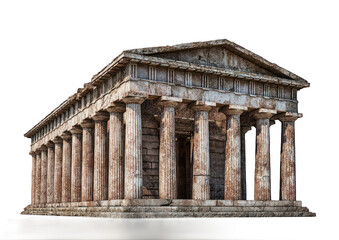 Fototapeta premium Ancient Greek Temple with Doric Columns and Isolated on Black Background