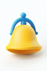 A cheerful, cartoonish yellow bell with a small blue handle, rendered in a 3D style against a plain white background